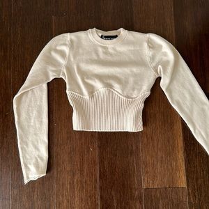 Whitefox Cream Cropped Sweater Small